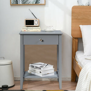 Table de chevet en bois avec tiroir coulissant - Gris
