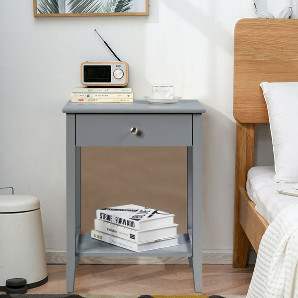 Table de chevet en bois avec tiroir coulissant - Gris