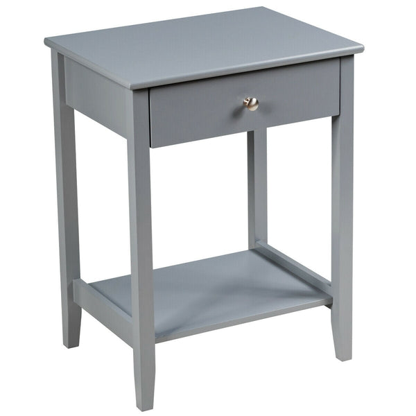 Table de chevet en bois avec tiroir coulissant - Gris