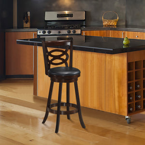 Espresso counter-height upholstered swivel dining chair with cushioned seat