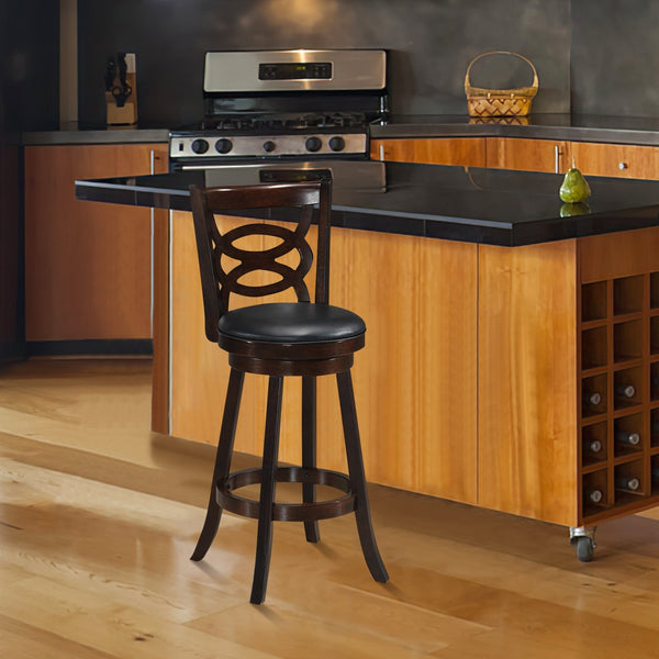 Espresso counter-height upholstered swivel dining chair with cushioned seat