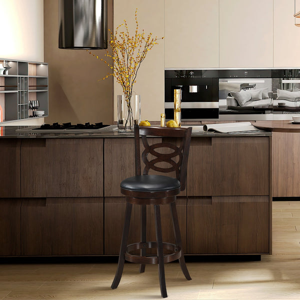 Espresso counter-height upholstered swivel dining chair with cushioned seat