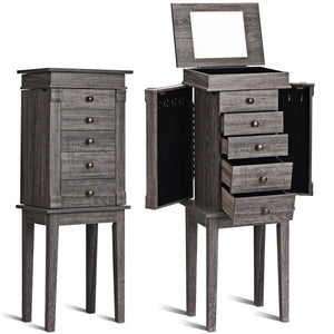 Standing jewelry armoire storage organizer with wooden legs