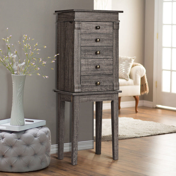 Standing jewelry armoire storage organizer with wooden legs