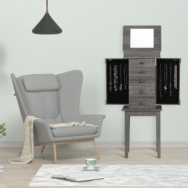 Standing jewelry armoire storage organizer with wooden legs