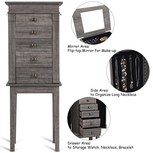 Standing jewelry armoire storage organizer with wooden legs