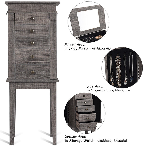 Standing jewelry armoire storage organizer with wooden legs
