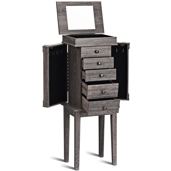 Standing jewelry armoire storage organizer with wooden legs