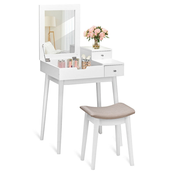 Ensemble de coiffeuse de vanité tabouret de meubles de bureau miroir rabattable