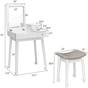 Ensemble de coiffeuse de vanité tabouret de meubles de bureau miroir rabattable