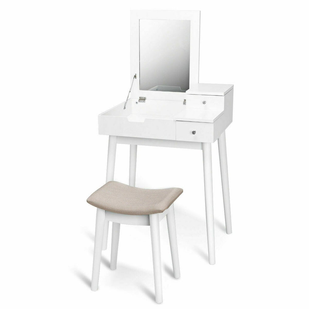 Ensemble de coiffeuse de vanité tabouret de meubles de bureau miroir rabattable