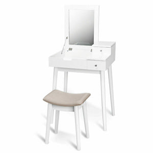 Ensemble de coiffeuse de vanité tabouret de meubles de bureau miroir rabattable