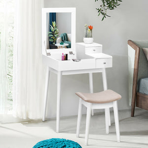 Ensemble de coiffeuse de vanité tabouret de meubles de bureau miroir rabattable