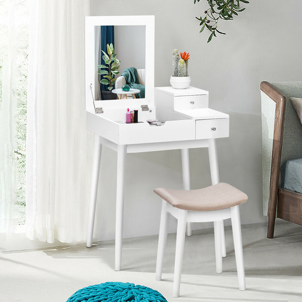 Ensemble de coiffeuse de vanité tabouret de meubles de bureau miroir rabattable