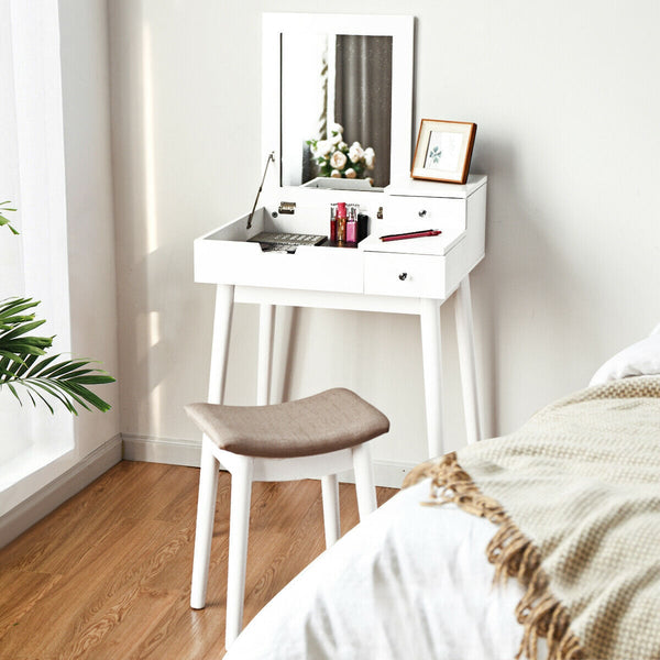 Ensemble de coiffeuse de vanité tabouret de meubles de bureau miroir rabattable