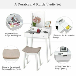 Ensemble de coiffeuse de vanité tabouret de meubles de bureau miroir rabattable