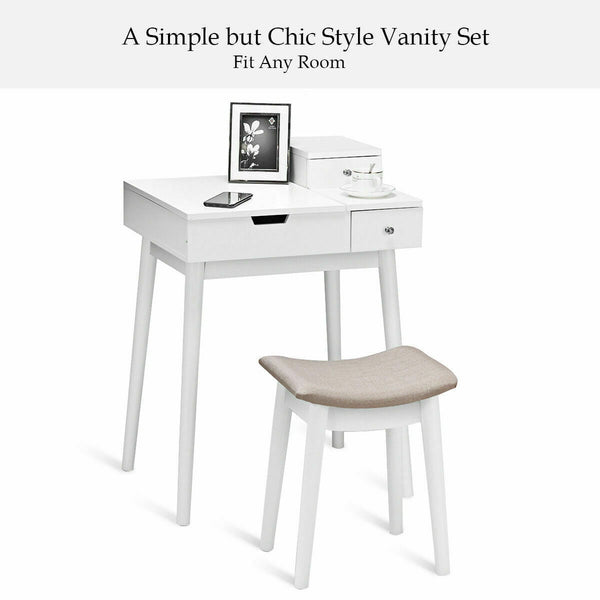 Ensemble de coiffeuse de vanité tabouret de meubles de bureau miroir rabattable