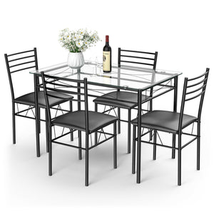 5-piece dining table with glass top and 4 upholstered chairs