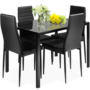 5-piece dining set with metal frame and glass top