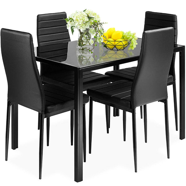 5-piece dining set with metal frame and glass top