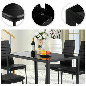 5-piece dining set with metal frame and glass top