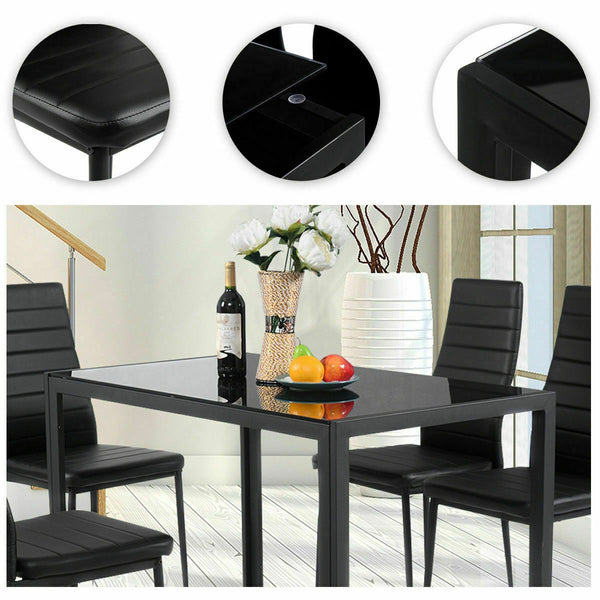 5-piece dining set with metal frame and glass top