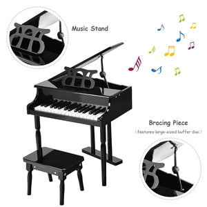 30-Key Musical Instrument Mini Grand Piano with Bench - Black