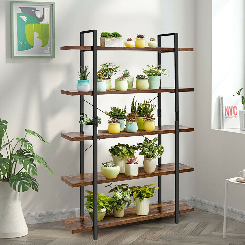 5-Tier Industrial Shelving Unit with Storage Rack and Display Stand - Brown