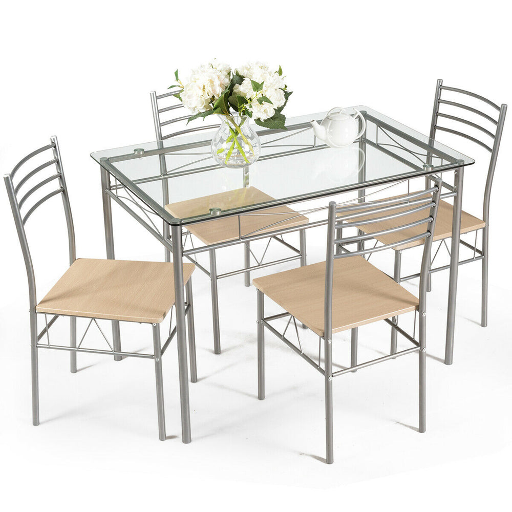 5-piece dining set with glass table and 4 chairs