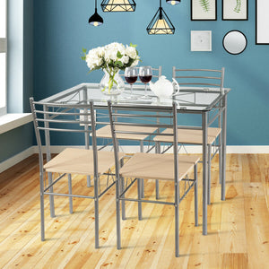 5-piece dining set with glass table and 4 chairs