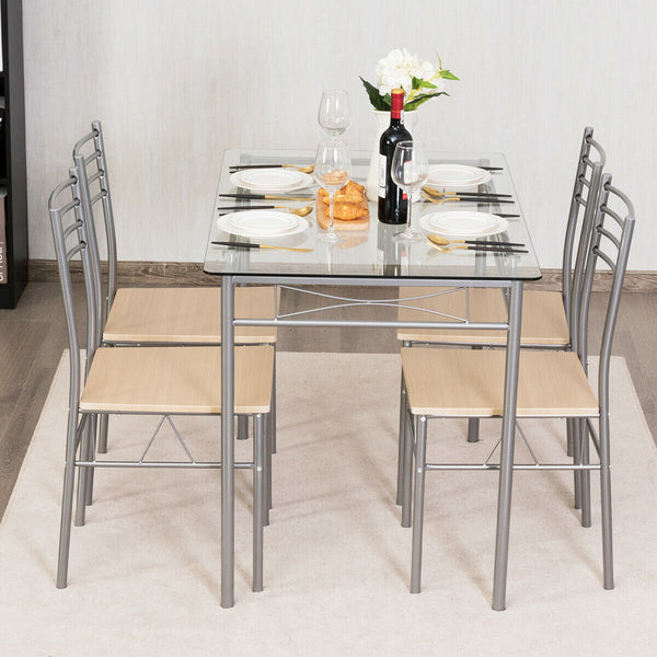 5-piece dining set with glass table and 4 chairs