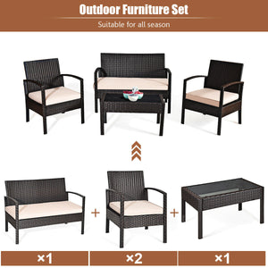 4-piece patio furniture set: rattan chair, wicker bistro set