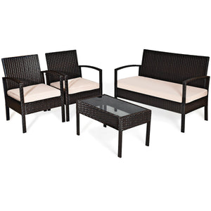 4-piece patio furniture set: rattan chair, wicker bistro set