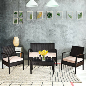 4-piece patio furniture set: rattan chair, wicker bistro set