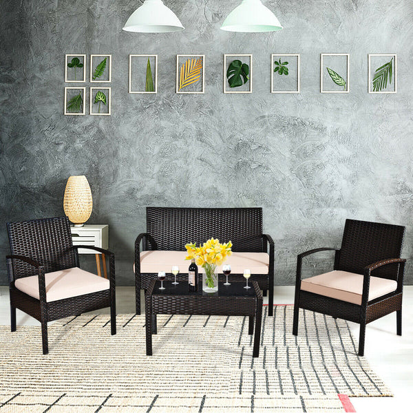 4-piece patio furniture set: rattan chair, wicker bistro set