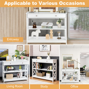 Table console à 3 niveaux avec tiroir et étagères de rangement - Blanc