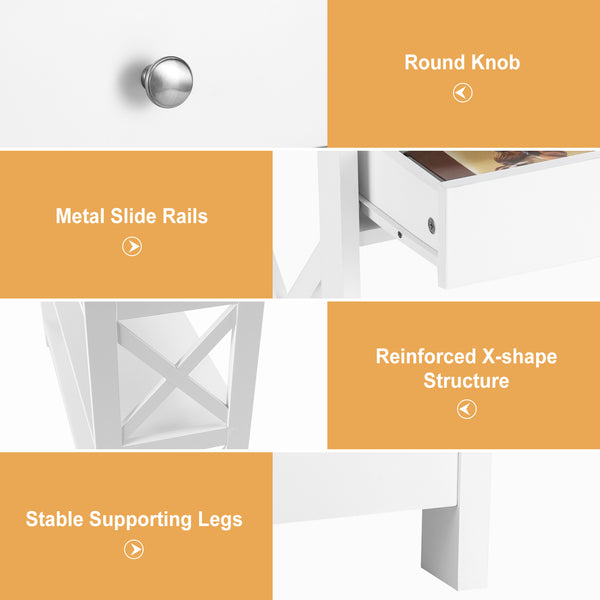 Table console à 3 niveaux avec tiroir et étagères de rangement - Blanc