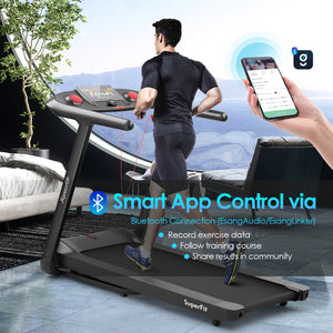 Folding treadmill, 4.75 HP, with pre-set programs and touchscreen control - Black