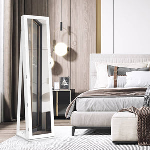 Armoire à bijoux autoportante verrouillable avec miroir pleine longueur