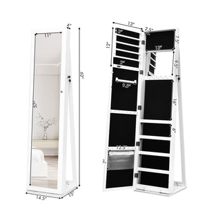 Armoire à bijoux autoportante verrouillable avec miroir pleine longueur