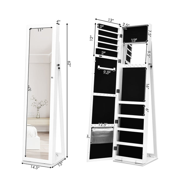 Armoire à bijoux autoportante verrouillable avec miroir pleine longueur