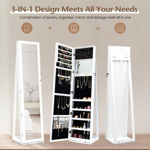 Armoire à bijoux autoportante verrouillable avec miroir pleine longueur