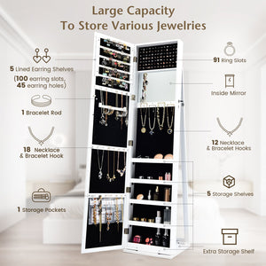 Armoire à bijoux autoportante verrouillable avec miroir pleine longueur