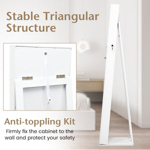 Armoire à bijoux autoportante verrouillable avec miroir pleine longueur