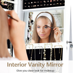 Armoire à bijoux autoportante verrouillable avec miroir pleine longueur