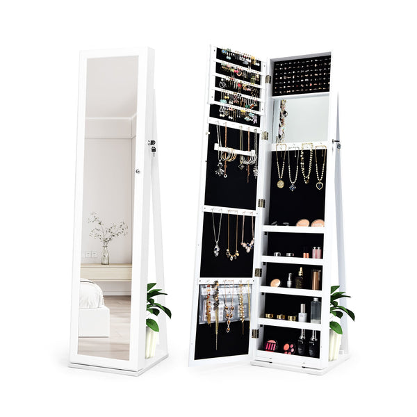 Armoire à bijoux autoportante verrouillable avec miroir pleine longueur