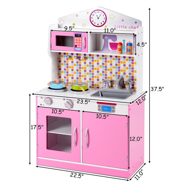 Wooden Play Kitchen Set for Children, Kitchenware Set, Play Kitchen Toys for Toddlers, Gift - Pink