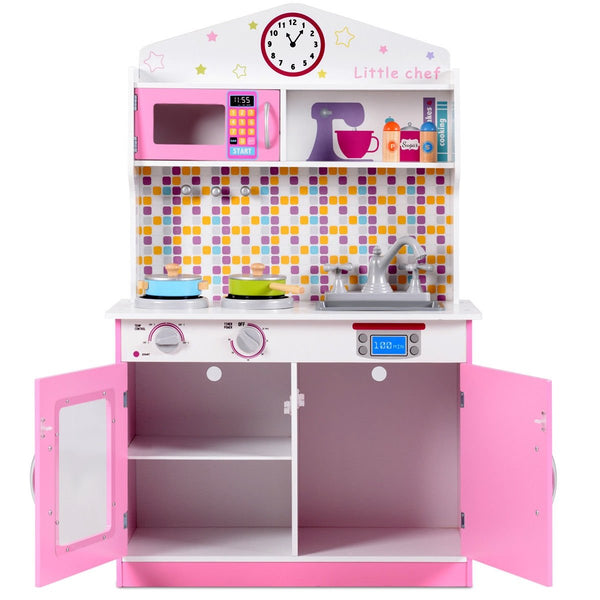Wooden Play Kitchen Set for Children, Kitchenware Set, Play Kitchen Toys for Toddlers, Gift - Pink