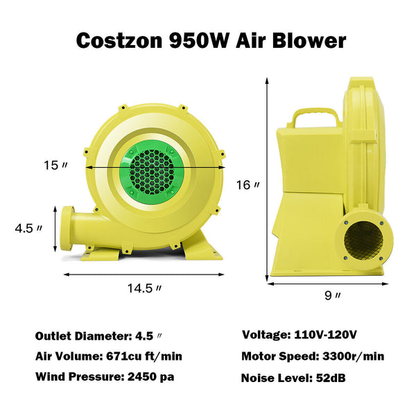 Ventilateur de pompe à air 950 W 1 25 HP pour maison gonflable de rebond