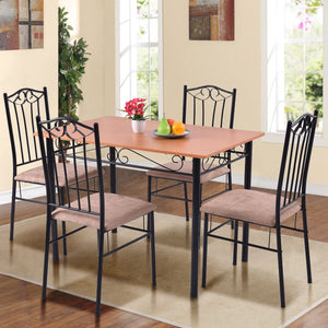 5-piece dining set with wooden table and 4 upholstered chairs